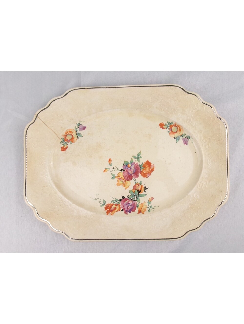 Vintage Limoges China Co Sebring Ohio Floral Serving Platter Scalloped USA